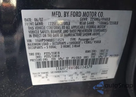 2008 Ford Taurus Sel z USA, uszkodzony, nr VIN 1FAHP24W08G114579